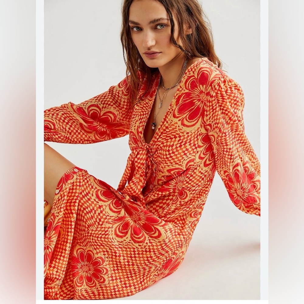 Vibrant Red and Orange Maxi Dress